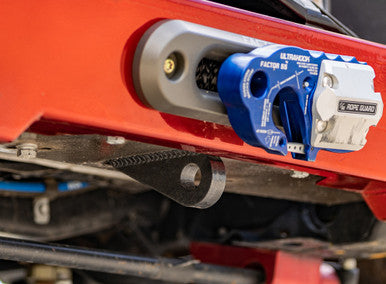 Jeep JK front bumper with integrated winch plate and fairlead cutout