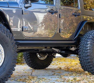 Weld-on Jeep JKU sliders with frame-mounted strength