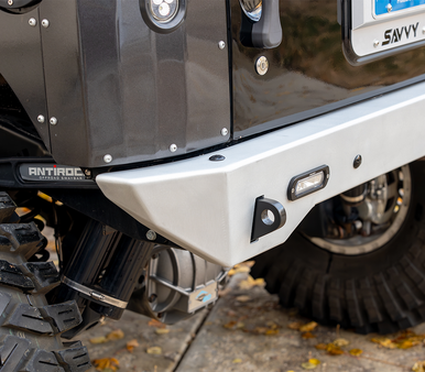 Close-up of SAVVY Offroad Krawler Lite Jeep JK Rear Bumper Recovery Shackle and 3/4-inch Laser-Cut D-Ring Mount for Safe Winching