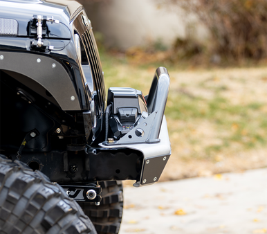 6061 aluminum Jeep JK front bumper with CNC laser-cut D-ring mounts