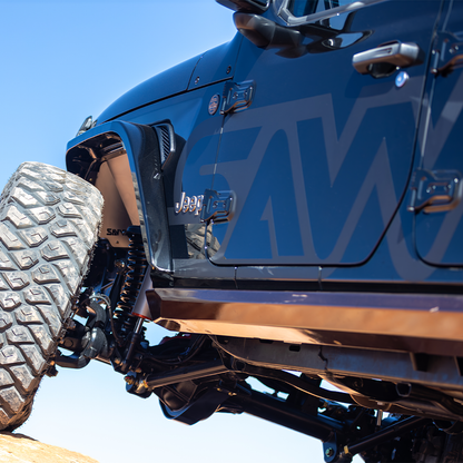 Savvy Krawler Lite weld-on rock slider fully boxed 3/16-inch steel frame bracket welded to Jeep JLU frame, hardcore strength, Best Jeep Wrangler JLU rock sliders