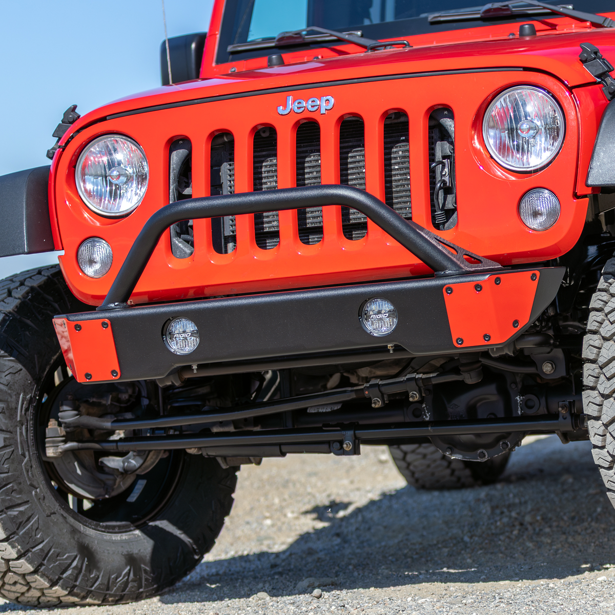 Close-up of the Savvy bolt-on hoop on the Surf & Turf aluminum front bumper