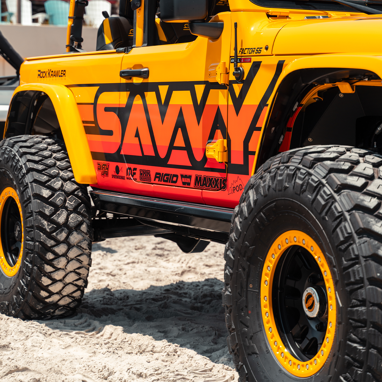Frame-mounted steel rock sliders for Jeep Works Stretched JL