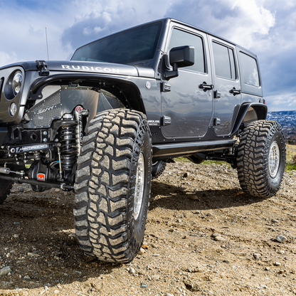 JKU weld-on sliders compatible with aftermarket long-arm suspension Jeep Wrangler JKU 2007-2018