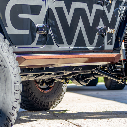 Jeep JL Wrangler Rock Sliders Savvy Offroad Krawler Lite weld-on rock sliders on 2018-2026 Jeep Wrangler JLU, high-clearance rocker panel protection raw steel