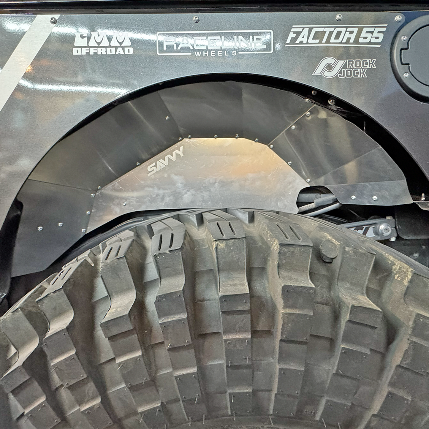 Jeep JK rear inner fender compatible with aftermarket high clearance fender flares, 40 to 42 inch tire builds