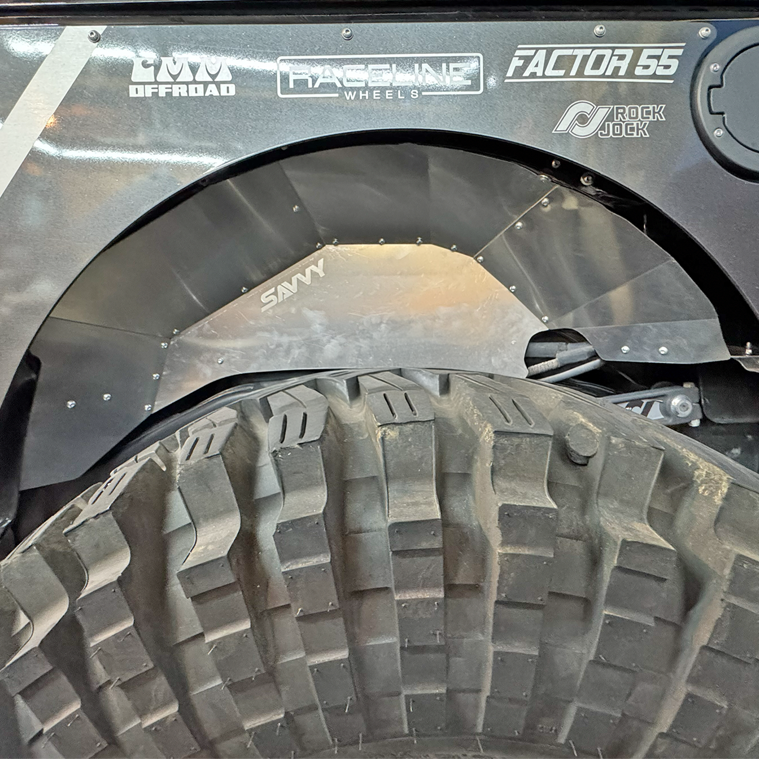 Jeep JK rear inner fender compatible with aftermarket high clearance fender flares, 40 to 42 inch tire builds