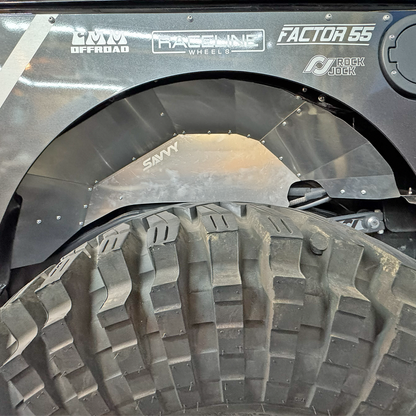 Jeep JK rear inner fender compatible with aftermarket high clearance fender flares, 40 to 42 inch tire builds