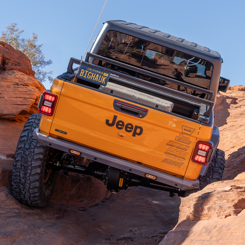 Off-road tested Jeep JT rear bumper for rock crawling and overlanding