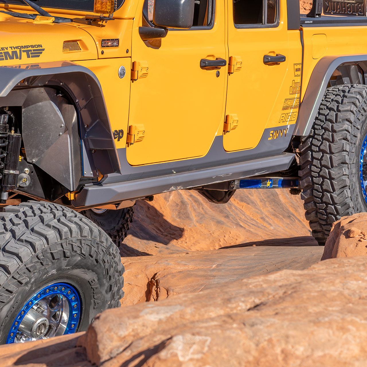 aluminum rocker trim kit installed on 2020-2026 Jeep Gladiator JT, 1/8-inch 6061 aluminum rocker armor