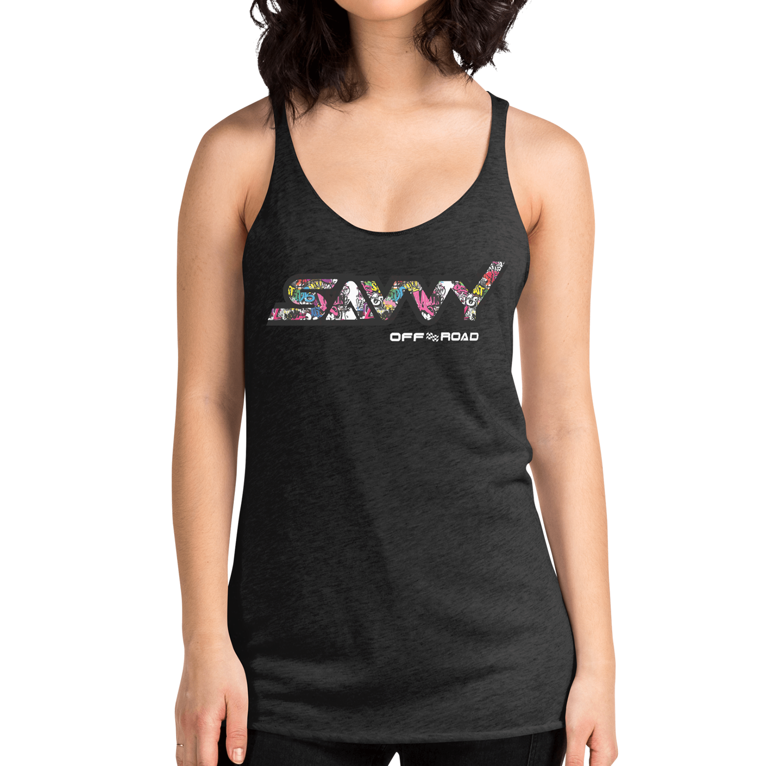 SAVVY OFFROAD GRAFITTI WOMEN'S RACERBACK TANK BLACK 