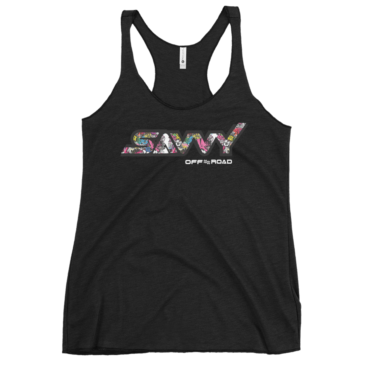 SAVVY OFFROAD GRAFITTI WOMEN'S RACERBACK TANK VINTAGE BLACK 