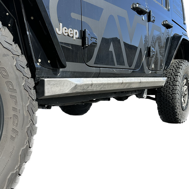 Jeep JLU sliders with CNC laser-cut steel and precision fitment
