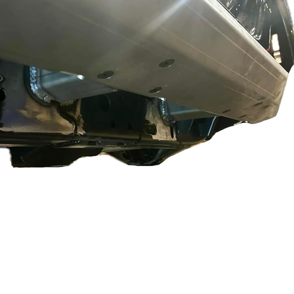 Savvy Krawler Lite weld-on slider bracket welded directly to Jeep JLU frame rail, maximum reinforcement off-road