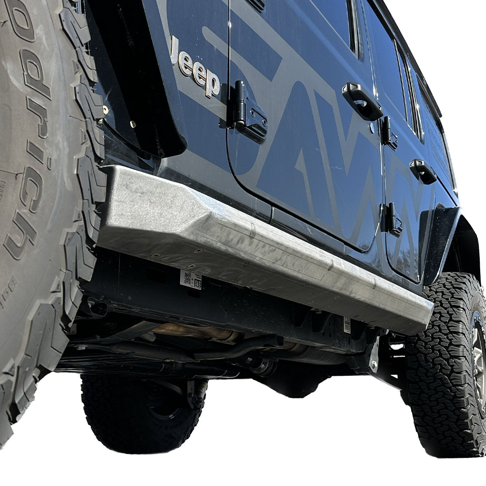 Jeep Wrangler JLU rock sliders being installed