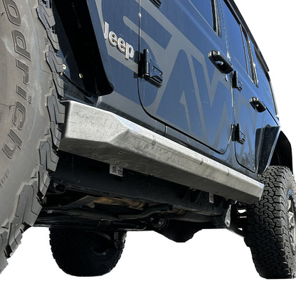 Jeep Wrangler JLU rock sliders being installed