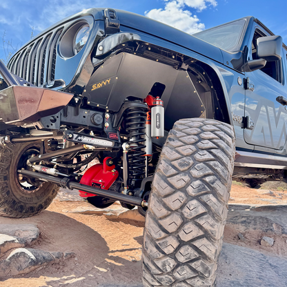 Savvy Gladiator JT front inner fender 40 inch tires at full compression zero tire rub maximum clearance