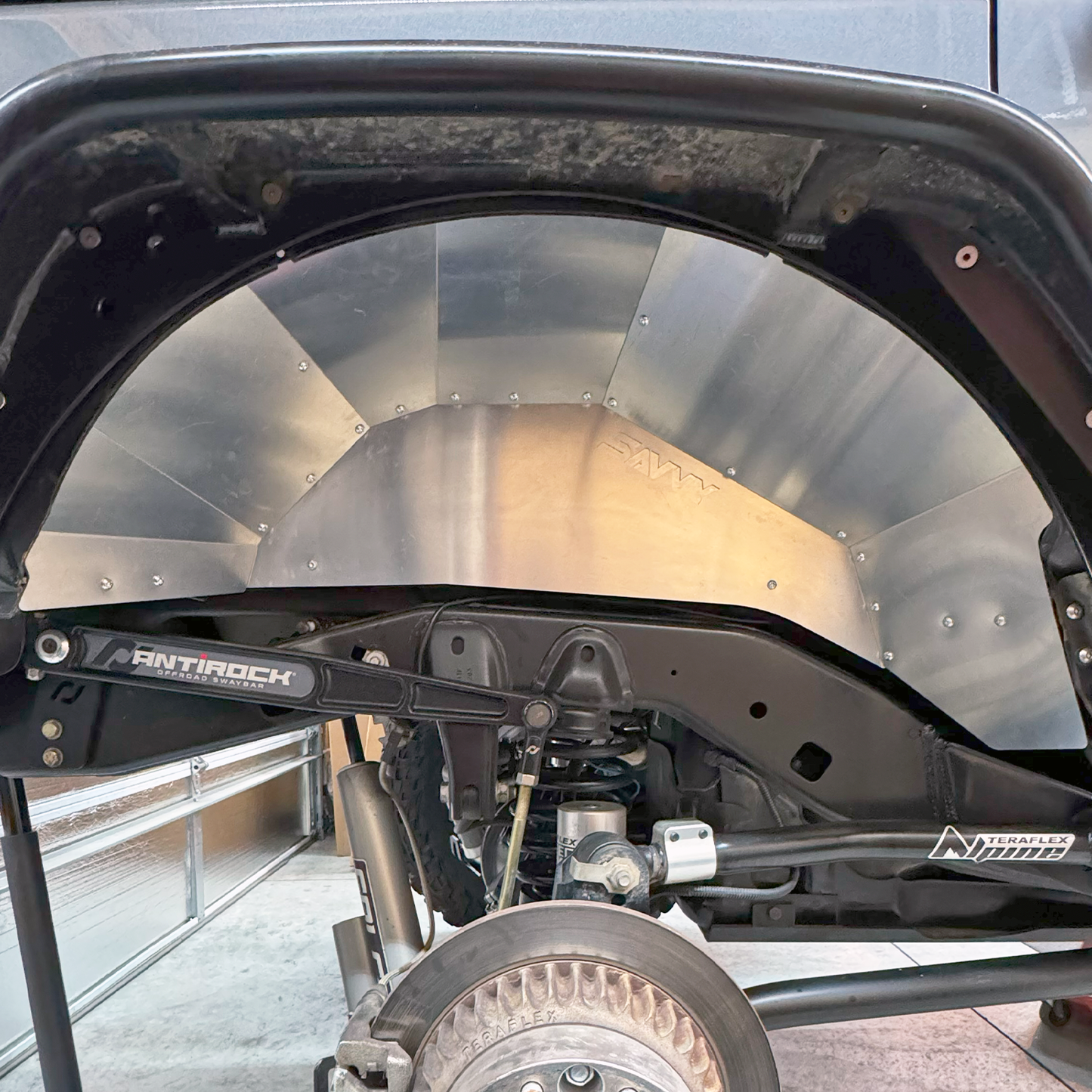 Savvy JK JKU rear inner fender 16-gauge CNC laser-cut aluminum, 8.5 lbs per pair rust-proof precision USA made