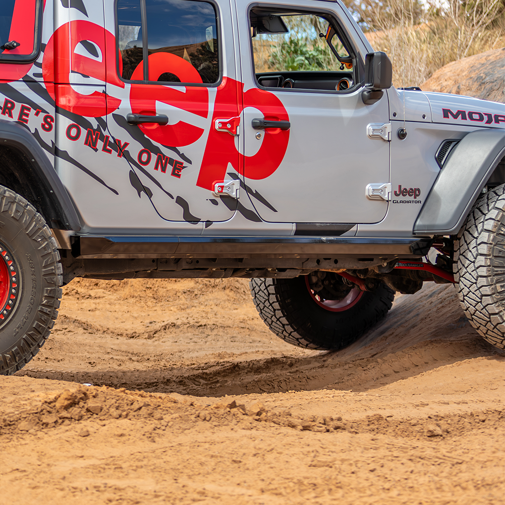 Gladiator JT rock slider bolt-on installation, factory mounting points 20-30 minute install no welding