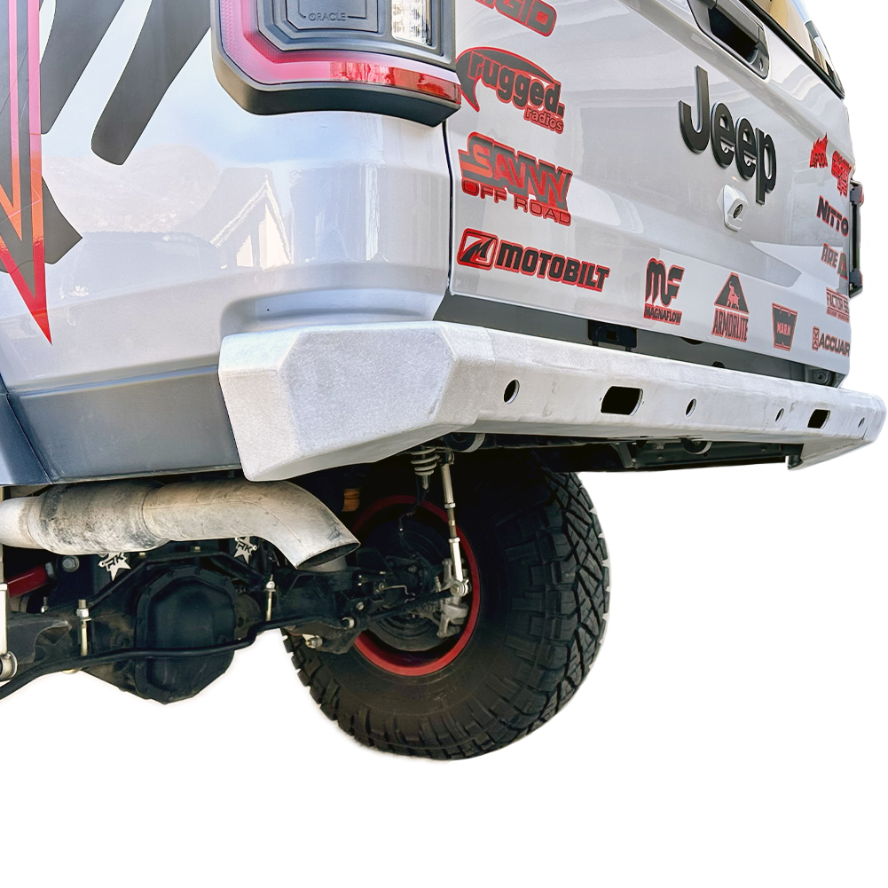 Savvy Krawler Lite JT rear bumper integrated hidden 3/4-inch steel D-ring recovery mounts, seamless winching points