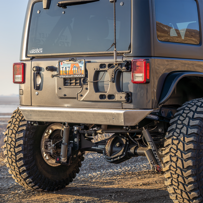 Savvy Legacy 6061 aluminum rear bumper on 2007-2018 Jeep Wrangler JK, 10 lb high-clearance low-profile design