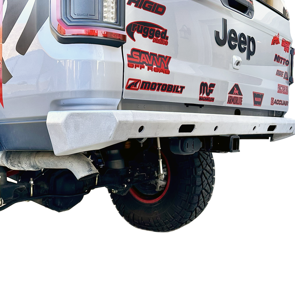 Savvy Offroad Krawler Lite aluminum rear bumper on 2020-2026 Jeep Gladiator JT, industry-leading 10-inch departure clearance