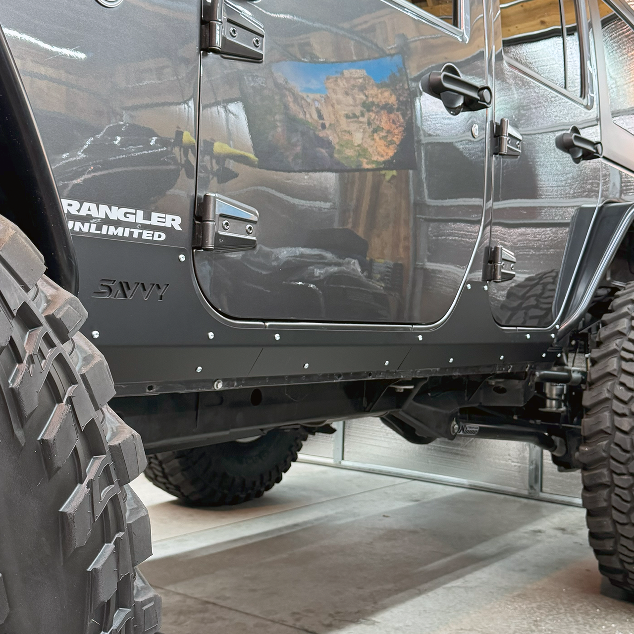 Savvy Offroad aluminum rocker trim kit full rocker panel coverage Jeep Wrangler JKU 4-door, trail-ready protection