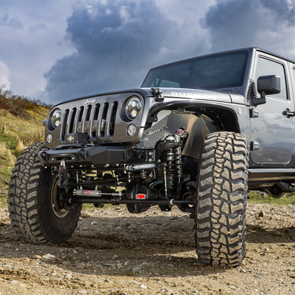 Savvy high clearance front inner fender on Jeep JK with 40 inch plus tires at full compression, zero tire rub