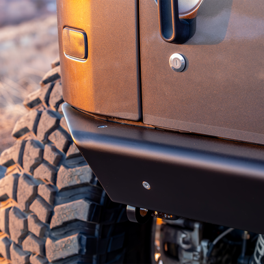 CNC laser-cut aluminum Jeep JK rear bumper with D-ring mounts