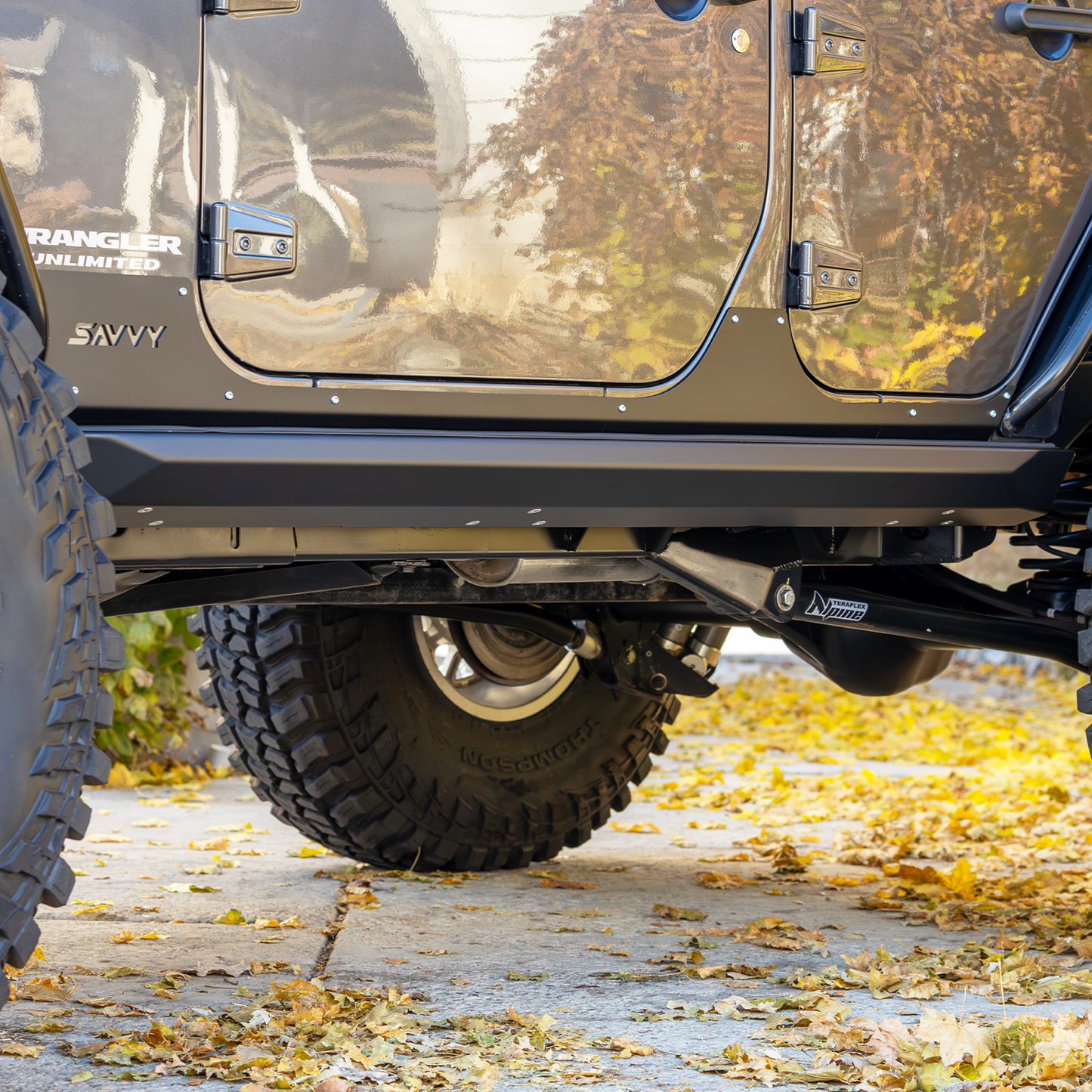 bolt-on rock sliders on 2007-2018 Jeep Wrangler JKU, high-clearance 