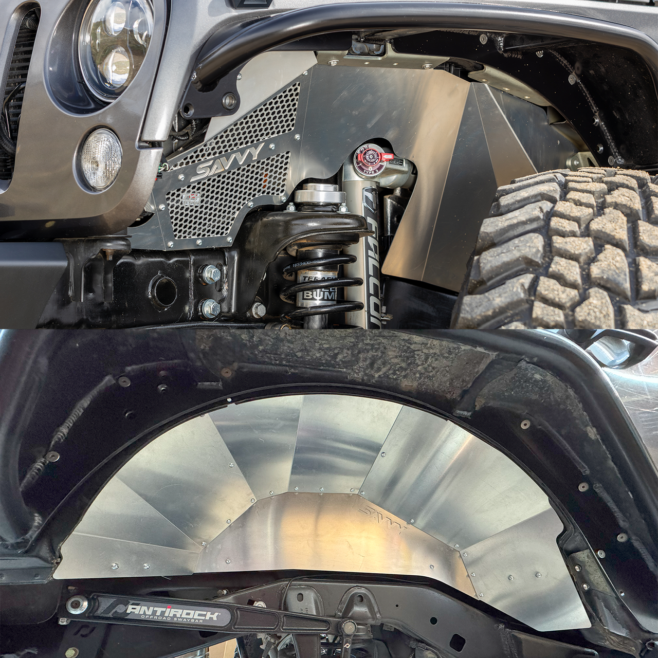 high clearance aluminum front rear inner fender kit on 2007-2018 Jeep JK JKU, 40-42 inch tires