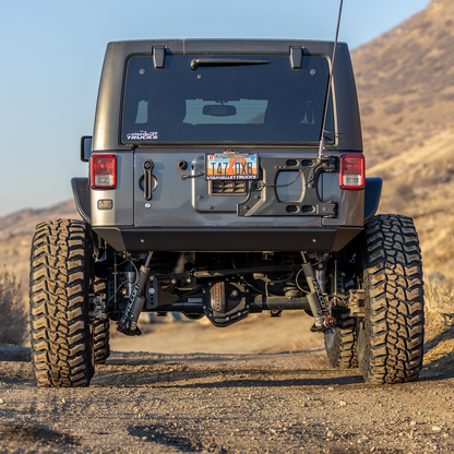 Jeep Wrangler JKU with Savvy LEGACY 6061 rear bumper installed for improved ground clearance and departure angle