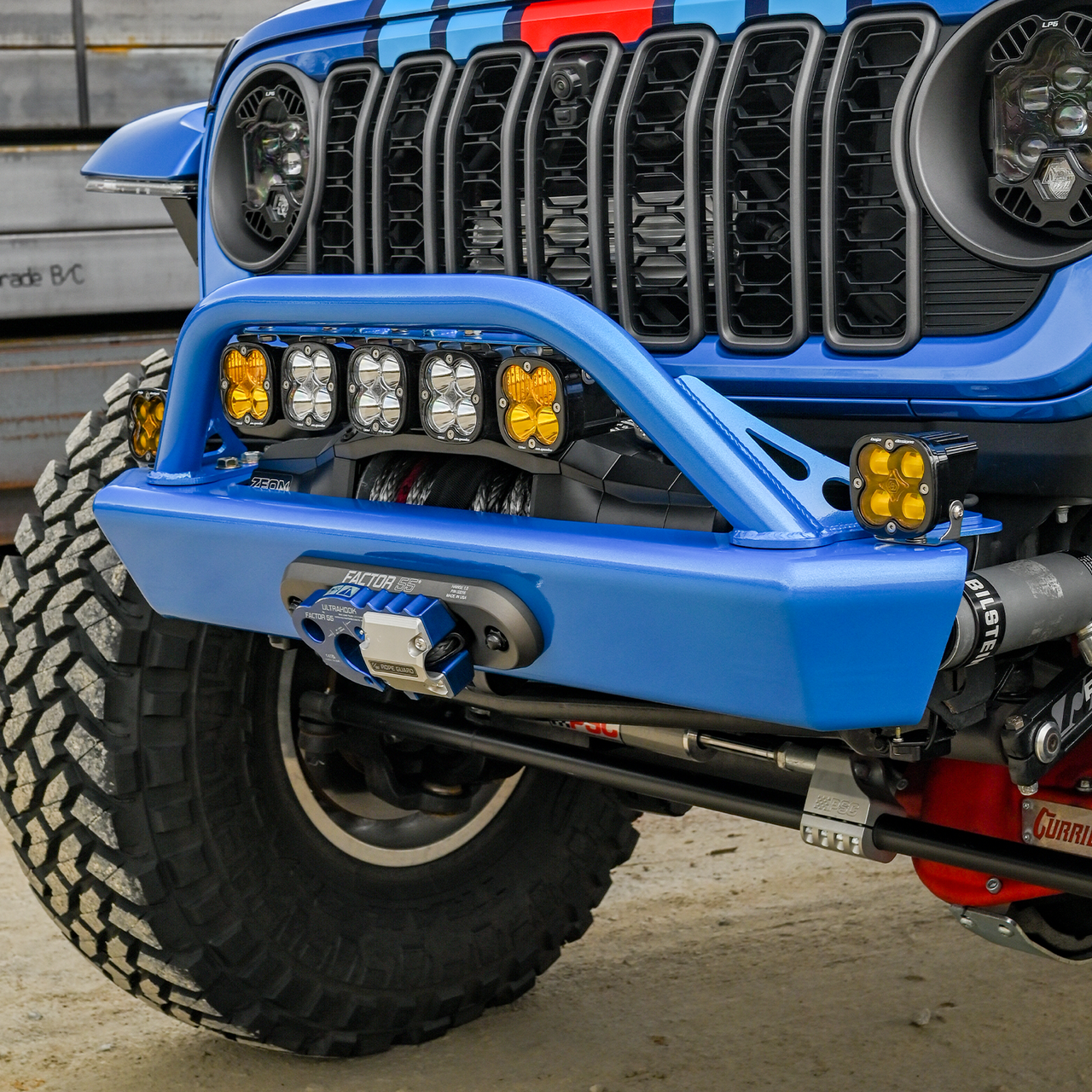 Savvy Offroad LEGACY 6061 aluminum front bumper with hoop featuring 8-pound aluminum skin, 3/16-inch steel winch plate, and high-clearance low-profile design on 2018–2026 Jeep Wrangler JLU