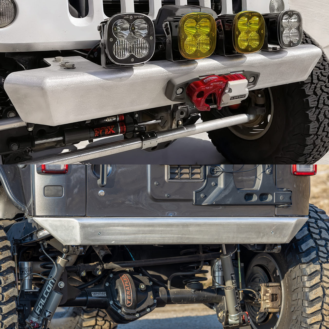 Savvy Offroad LEGACY 6061 Aluminum Base Armor Bundle with high-clearance front and rear bumpers for 2007–2018 Jeep Wrangler JK/JKU