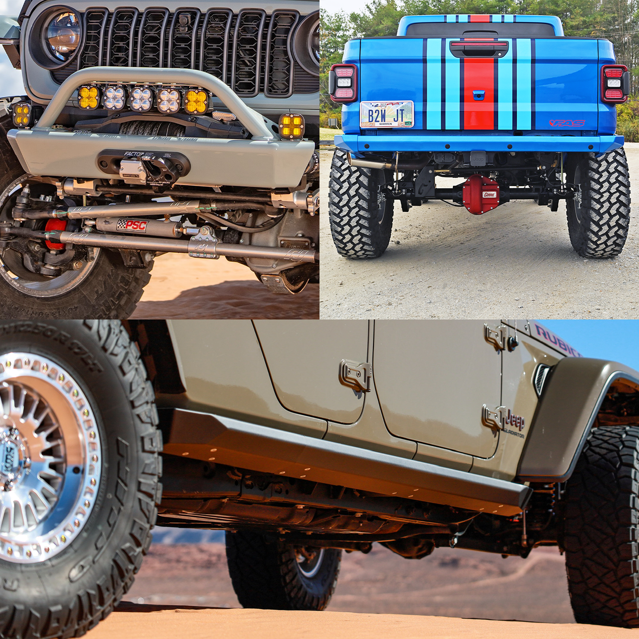 Savvy Offroad LEGACY Essentials Bundle with 6061 aluminum front bumper with hoop, BIG 10 rear bumper, and bolt-on rock sliders for 2020–2026 Jeep Gladiator JT